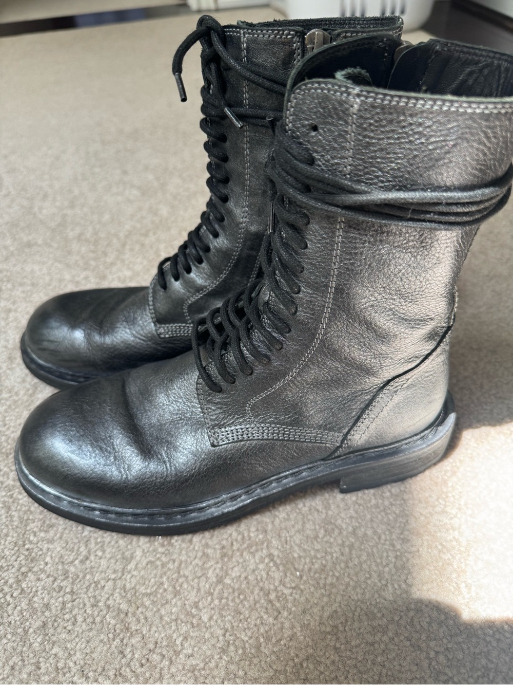 ANN DEMEULEMEESTER
Black Danny Metallic Leather Lace-Up Ankle Boots